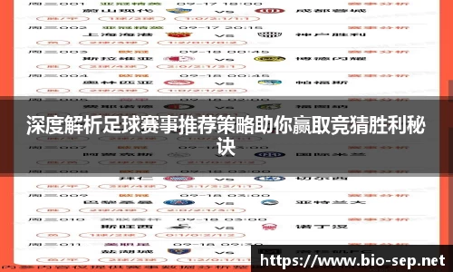 深度解析足球赛事推荐策略助你赢取竞猜胜利秘诀